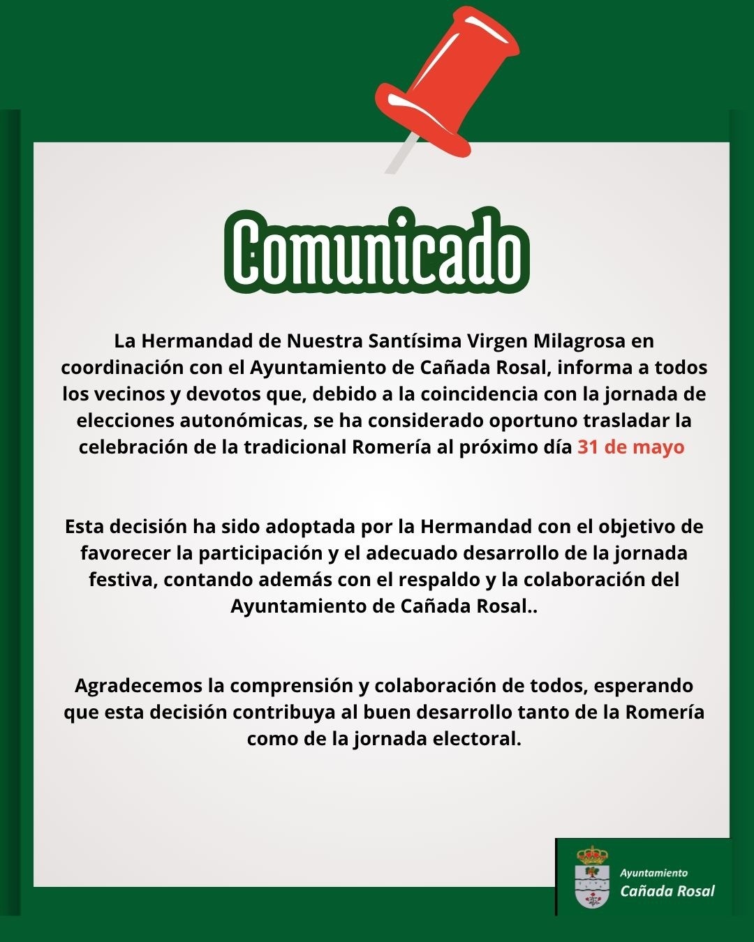 NUEVA FECHA ROMERÍA 2026