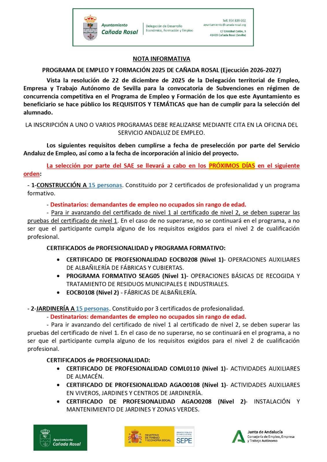 PROGRAMA FORMACIÓN Y EMPLEO